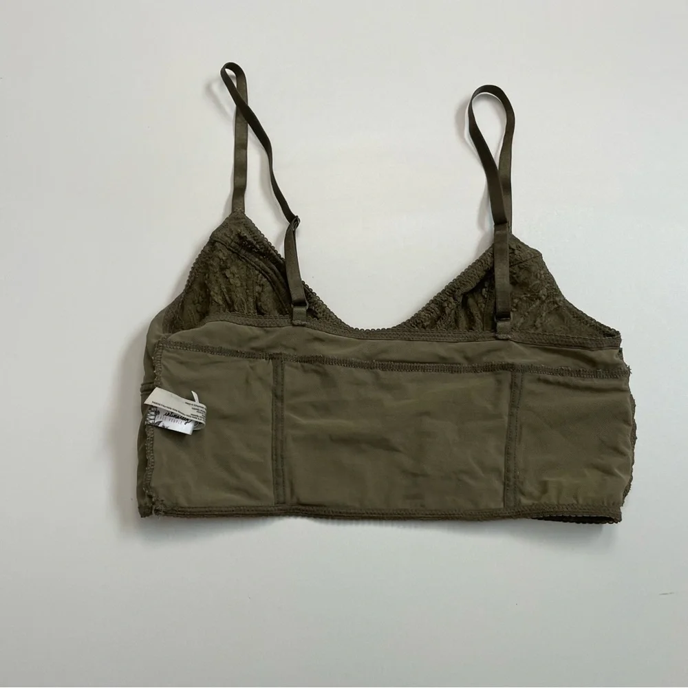 Free People Bralette Corset Crocheted Lace Asian Floral No Padding Olive Green